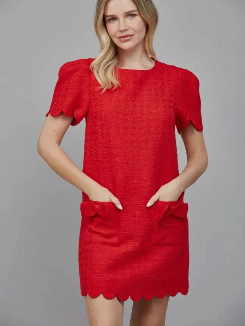 *NEW* Fate Scallop Edge Puff Sleeve Tweed Dress